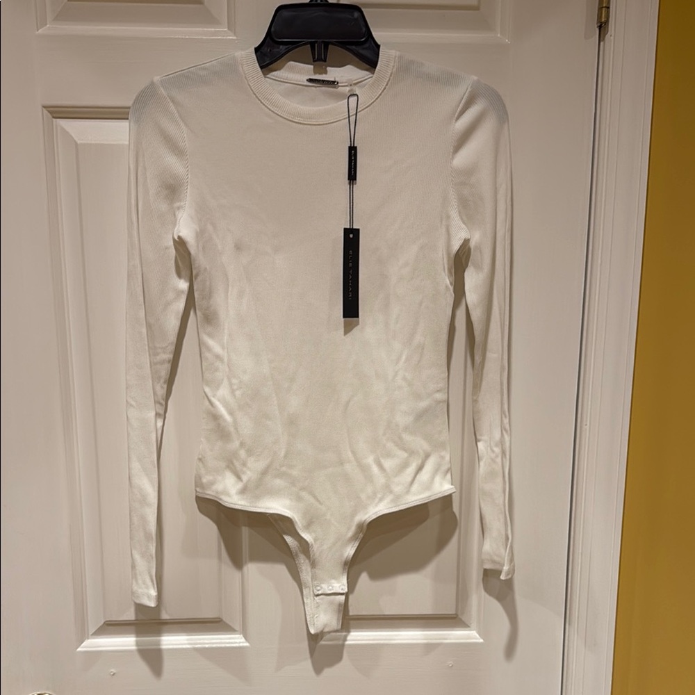 Elie Tahari White Fitted Long Sleeve Bodysuit